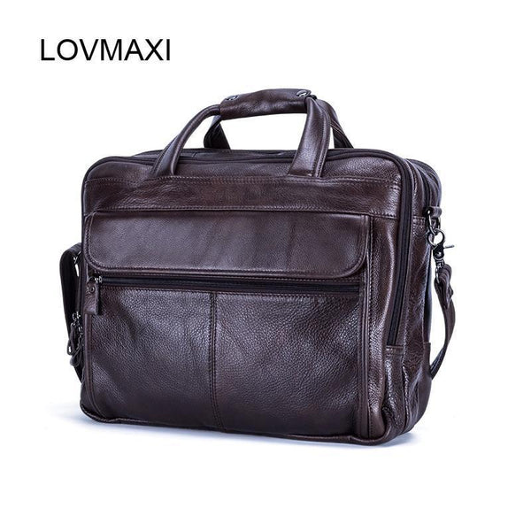 Genuine Leather Men's Briefcases for Male Business Handbags Causal Laptop Bags Messenger Bags Large Travel Bag-Lichee coffee-JadeMoghul Inc.