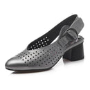 Genuine Leather Women Heels Shoes Top Quality Summer Women High Heels Slingbacks Pumps Ladies Shoes Big Size 4.5 CM-Gray-3-JadeMoghul Inc.