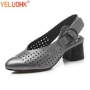 Genuine Leather Women Heels Shoes Top Quality Summer Women High Heels Slingbacks Pumps Ladies Shoes Big Size 4.5 CM-Gray-3-JadeMoghul Inc.