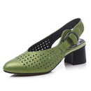 Genuine Leather Women Heels Shoes Top Quality Summer Women High Heels Slingbacks Pumps Ladies Shoes Big Size 4.5 CM-Green-3-JadeMoghul Inc.