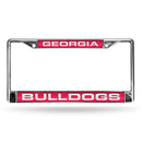 Mustang License Plate Frame Georgia Red Laser Chrome Frame
