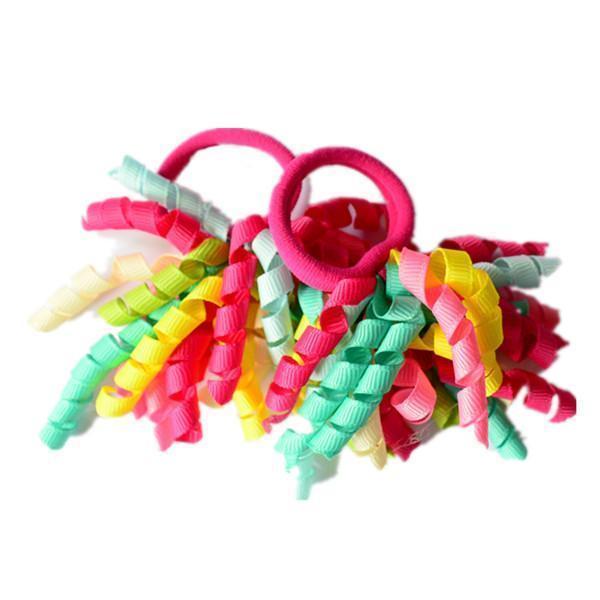 Girls 2 Pcs Candy colored Curler Hair Ties-Mix Rose-JadeMoghul Inc.