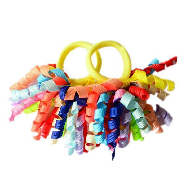 Girls 2 Pcs Candy colored Curler Hair Ties-Mix Yellow-JadeMoghul Inc.