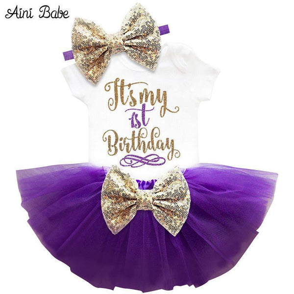 Girls Beautiful First / Second Birthday Tutu Party Dress With Sequin Bow Headband-Pink 1-JadeMoghul Inc.