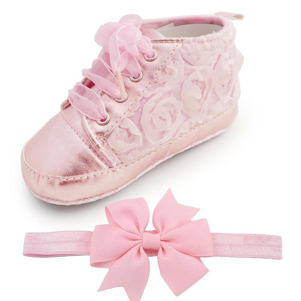 Girls Beautiful Organza Rosette Flower Shoes-Black-1-JadeMoghul Inc.