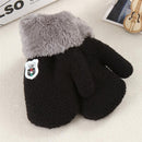 Girls / Boys Cozy Mittens With Warm Fur Lining-Black-JadeMoghul Inc.
