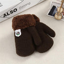 Girls / Boys Cozy Mittens With Warm Fur Lining-Dark Coffee-JadeMoghul Inc.