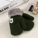 Girls / Boys Cozy Mittens With Warm Fur Lining-Green-JadeMoghul Inc.
