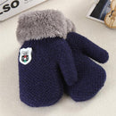 Girls / Boys Cozy Mittens With Warm Fur Lining-Navy blue-JadeMoghul Inc.