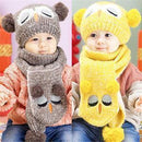 Girls / Boys Winter Warm Knitted Cute Owl Hat And Scarf Set-coffee-JadeMoghul Inc.