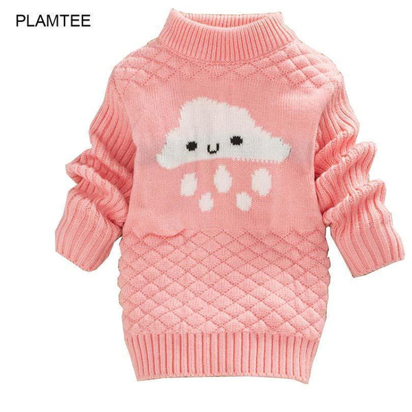 Girls Clouds Print Pull Over Sweater-Pink-3T-JadeMoghul Inc.