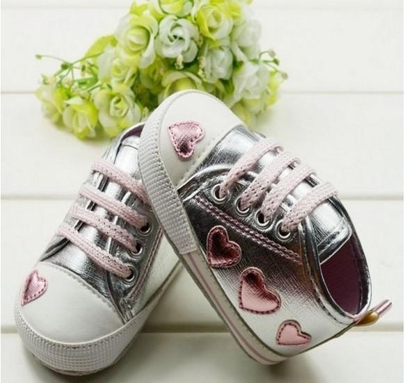 Girls Cute Pink Love Silver Metallic Shoes-1-JadeMoghul Inc.