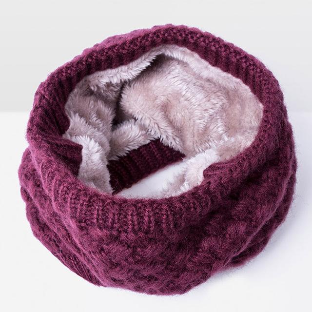 Girls Cute Warm Fur Winter Snood Scarf In Solid Colors-Wine-JadeMoghul Inc.