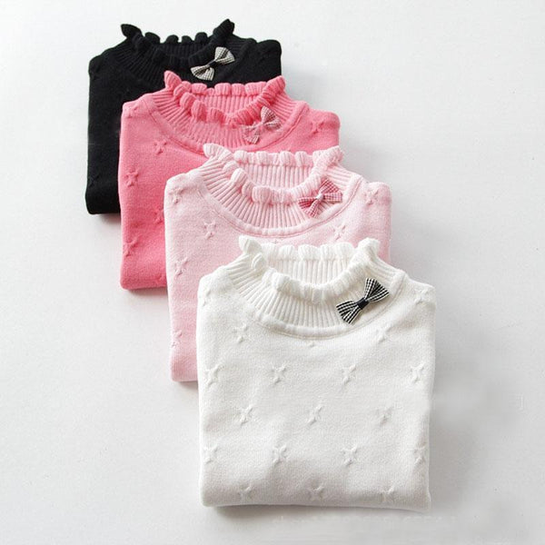 Girls Full Sleeves Ruffle Neck Sweater-Awhite-2T-JadeMoghul Inc.