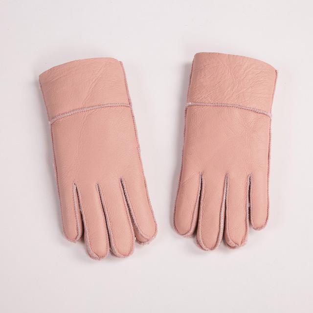 Girls Genuine Sheepskin Leather Gloves With Wool And Fur Lining-Pink-S(4-8year-old)-JadeMoghul Inc.