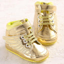 Girls Metallic / Leather Hightops With Wings Decor-Golden-1-JadeMoghul Inc.