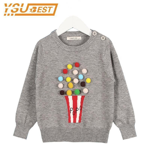 Girls Popcorn Design Machine Knitted Sweater-Grey-3T-JadeMoghul Inc.