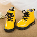 Girls PU Leather Glossy Lace Up Boots-2-6.5-JadeMoghul Inc.
