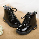 Girls PU Leather Glossy Lace Up Boots-4-6.5-JadeMoghul Inc.