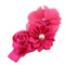 Girls Ribbon And Fabric Flowers Elastic Head Band-Hot Pink-JadeMoghul Inc.