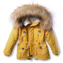 Girls Thick Winter Fur Trimmed Hooded Parka Coat-yellow-2T-JadeMoghul Inc.