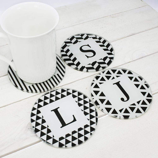 Glass Gifts & Accessories Custom Coasters Set of Four Glass Coasters - Black & White Design Treat Gifts