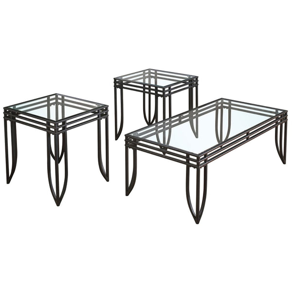 Glass Inserted Metal Table Set with Tubular Framing, Set of Three, Black and Clear-Accent Tables-Black and Clear-Metal-JadeMoghul Inc.