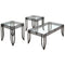 Glass Inserted Metal Table Set with Tubular Framing, Set of Three, Black and Clear-Accent Tables-Black and Clear-Metal-JadeMoghul Inc.