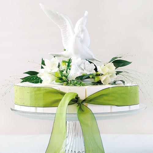 Glazed Porcelain Doves and Flower Cake Topper (Pack of 1)-Wedding Cake Toppers-JadeMoghul Inc.