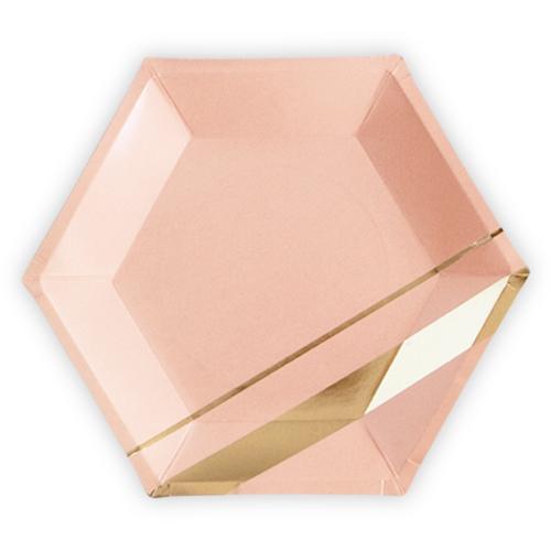 Gold & Blush Hexagon Party Plates - Large (Pack of 8)-Wedding Table Decorations-JadeMoghul Inc.