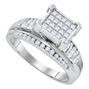 Gold & Diamond Engagement & Anniversary Rings Sterling Silver Womens Princess Diamond Square Cluster Bridal Wedding Engagement Ring 1/3 Cttw JadeMoghul Inc.