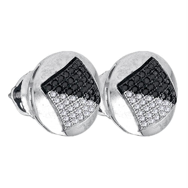 Gold & Diamond Men Earrings Sterling Silver Men's Round Black Color Enhanced Diamond Circle Cluster Stud Earrings 1-3 Cttw - FREE Shipping (USA/CAN) JadeMoghul