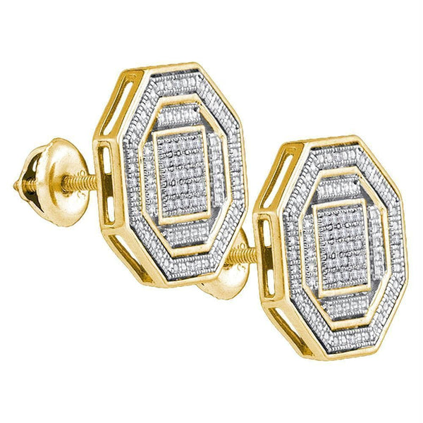 Gold & Diamond Men Earrings Sterling Silver Men's Round Diamond Octagon Cluster Stud Earrings 1-6 Cttw - FREE Shipping (USA/CAN) JadeMoghul