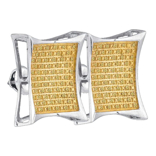 Gold & Diamond Men Earrings Sterling Silver Men's Round Yellow Color Enhanced Diamond Square Kite Cluster Earrings 1-3 Cttw - FREE Shipping (USA/CAN) JadeMoghul