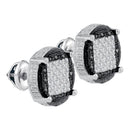 Gold & Diamond Men Earrings Sterling Silver Mens Round Black Color Enhanced Diamond Circle Cluster Earrings  Cttw JadeMoghul Inc.