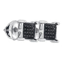 Gold & Diamond Men Earrings Sterling Silver Mens Round Black Color Enhanced Diamond Square Cluster Earrings 1-10 Cttw JadeMoghul Inc.