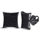 Gold & Diamond Men Earrings Sterling Silver Mens Round Black Color Enhanced Diamond Square Cluster Earrings 1-3 Cttw JadeMoghul Inc.
