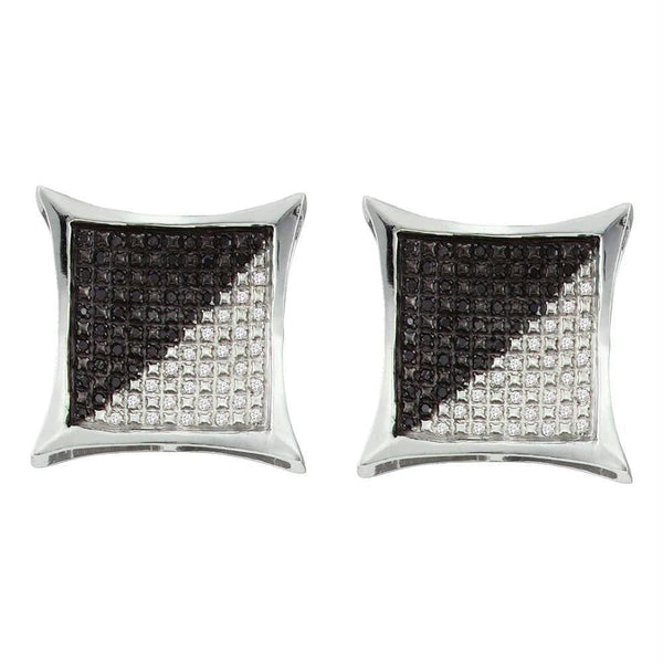 Gold & Diamond Men Earrings Sterling Silver Mens Round Black Color Enhanced Diamond Square Kite Cluster Earrings 1-3 Cttw JadeMoghul Inc. 