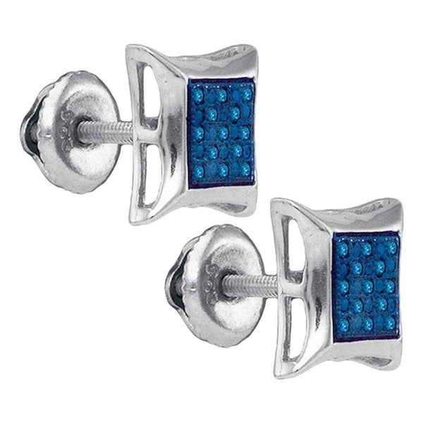 Gold & Diamond Men Earrings Sterling Silver Mens Round Blue Color Enhanced Diamond Square Kite Earrings 1-12 Cttw - FREE Shipping (US/CAN) JadeMoghul