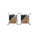 Gold & Diamond Men Earrings Sterling Silver Mens Round Blue Yellow Color Enhanced Diamond Square Cluster Earrings 1-6 Cttw JadeMoghul Inc.