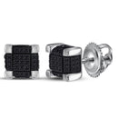 Gold & Diamond Men Earrings Sterling Silver Mens Round Color Enhanced Black Diamond 3D Cube Stud Earrings 1-4 Cttw JadeMoghul Inc.