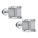 Gold & Diamond Men Earrings Sterling Silver Mens Round Diamond 3D Square Cluster Stud Earrings 1-5 Cttw JadeMoghul Inc.