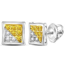 Gold & Diamond Men Earrings Sterling Silver Mens Round Yellow Color Enhanced Diamond Cluster Earrings 1-20 Cttw JadeMoghul Inc.