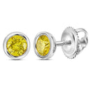 Gold & Diamond Men Earrings Sterling Silver Mens Round Yellow Color Enhanced Diamond Stud Earrings 1-2 Cttw JadeMoghul Inc.