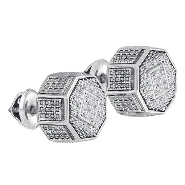 Gold & Diamond Men Earrings Sterling Silver Unisex Round Diamond Octagon Cluster Stud Earrings 1-10 Cttw - FREE Shipping (USA/CAN) JadeMoghul