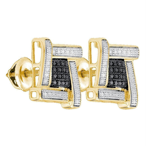 Yellow-tone Sterling Silver Men's Round Black Color Enhanced Diamond Square Cluster Earrings .03 Cttw - FREE Shipping (USA/CAN)