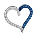 Gold & Diamond Pendants & Necklaces Sterling Silver Women's Round Blue Color Enhanced Diamond Heart Outline Pendant 1-10 Cttw - FREE Shipping (US/CAN) JadeMoghul