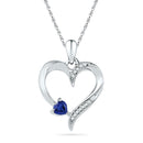 Gold & Diamond Pendants & Necklaces Sterling Silver Womens Lab-Created Blue Sapphire & Diamond Heart Love Pendant 1-4 Cttw JadeMoghul Inc.