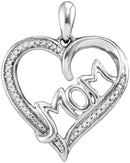 Gold & Diamond Pendants & Necklaces Sterling Silver Womens Round Diamond Heart Mom Mother Pendant 1-12 Cttw JadeMoghul Inc.