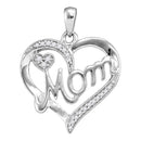 Gold & Diamond Pendants & Necklaces Sterling Silver Womens Round Diamond Mom Mother Heart Pendant 1-8 Cttw JadeMoghul Inc.